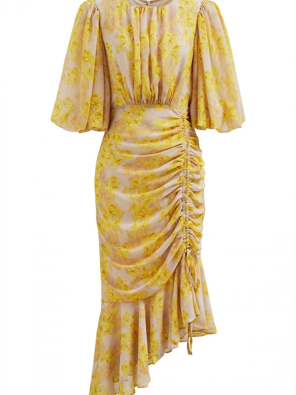 Chicwish Yellow Floral Ruched Midi Dress